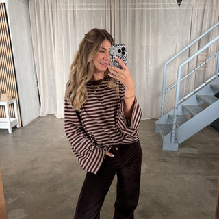 Basic Oversize Longsleeve Stripes - Beige x Braun
