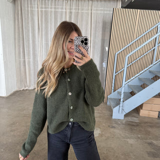Basic Strickjacke - Olive