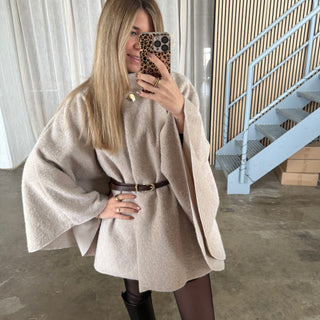 Langarm Poncho - Creme (inkl. Gürtel)