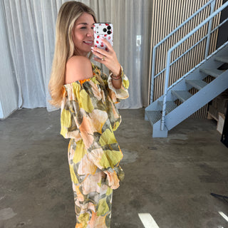 Off Shoulder Top Tropical - Grün