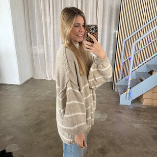 Strickjacke Oversize - Beige x Creme