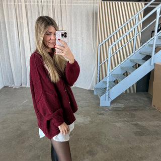 Midsize Strickjacke - Bordeaux