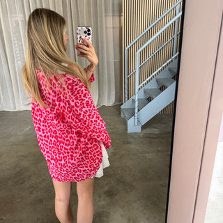 Oversize Musselinbluse Big Leo - Rosa x Rot