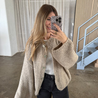 Strickjacke Perlmutt Knöpfe - Beige