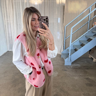 Herzchen Teddy Weste - Rosa x Rot