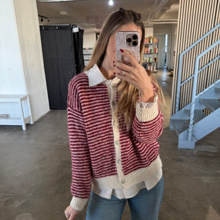 Cute Lines Strickjacke - Rosa x Bordeaux (Hannah Edition)