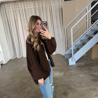 Midsize Strickjacke Perlmutt - Espresso