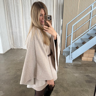 Langarm Poncho - Creme (inkl. Gürtel)