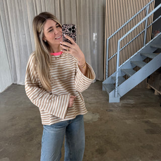 Oversize Longsleeve Stripes -  Beige x Coral