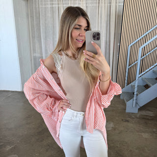 Musselinbluse Streifen - Weiß x Orange