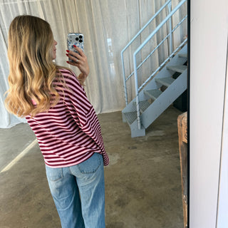 Oversize Longsleeve Stripes - Bordeaux x Rosa