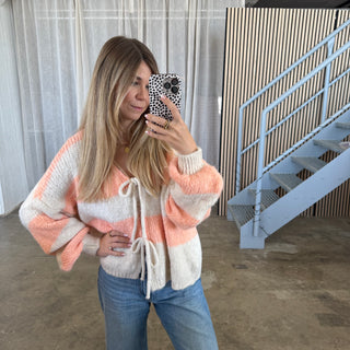 Strickjacke Schleifen & Streifen - Peach