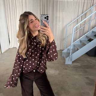 Basic Oversize Longsleeve Dots - Braun