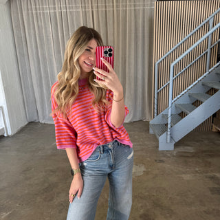 Strickshirt Small Stripes - Pink x Orange
