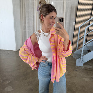 Musselinbluse Streifen - Rosa x Gelb