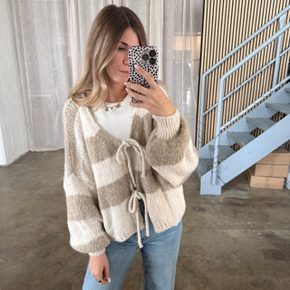 Strickjacke Schleifen & Streifen - Beige