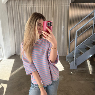 Oversize T-Shirt Stripes - Blau x Rosa