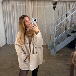 Oversized Teddy Jacke - Creme