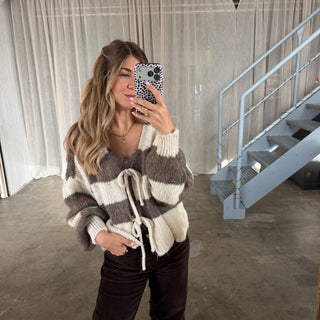 Strickjacke Bella - Taupe x Creme