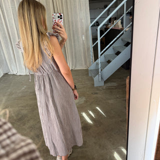 Musselinkleid Rosie - Small Stripes Taupe