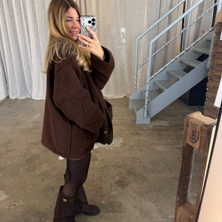 Oversized Teddy Jacke - Dunkelbraun