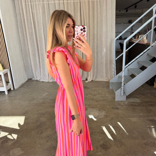 Musselinkleid Rosie - Big Stripes Neon