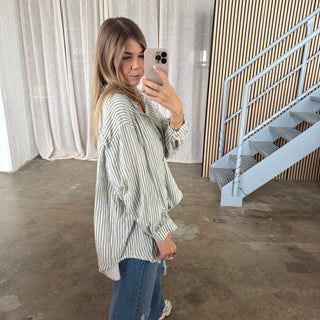 Musselinbluse Streifen - Lime x Weiß