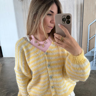 Stripes Strickjacke - Creme x Gelb