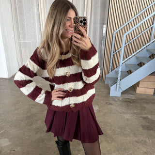 Strickjacke Gold Buttons - Bordeaux x Weiß