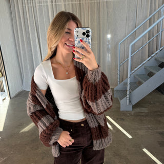 Strickjacke Lima - Taupe x Braun