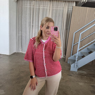 Short Stripes Strickjacke - Rosa x Rot