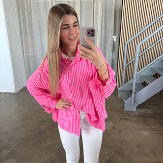 Musselinbluse Neon Streifen - Rosa x Pink