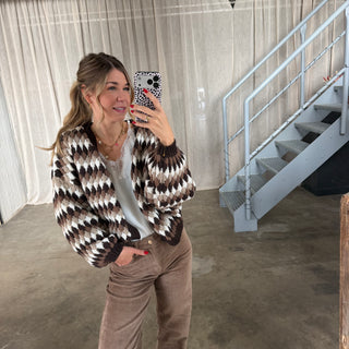 Pops Strickjacke - Braun x Weiß