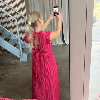 Musselinkleid Rosie - Small Stripes Pink x Rot