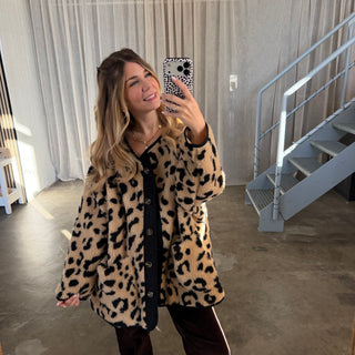 Oversized Teddy Jacke - Leo Camel