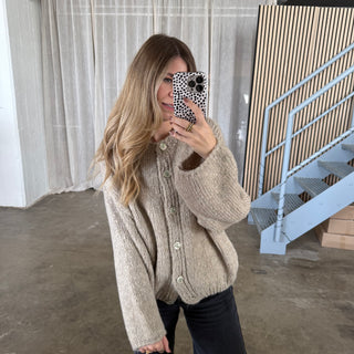 Strickjacke Perlmutt Knöpfe - Beige