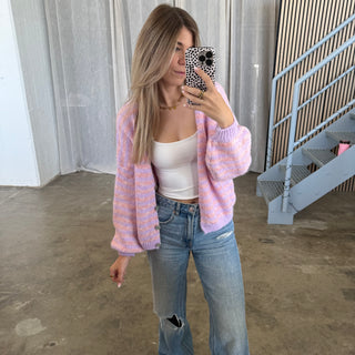 Stripes Strickjacke - Flieder x Rosa