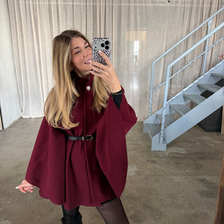 Langarm Poncho De Luxe - Bordeaux (inkl. Gürtel)