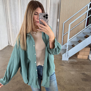 Musselinbluse Oversize - Salbei