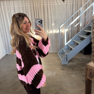 Strickjacke Lima - Rosa x Braun