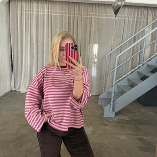 Oversize Longsleeve Stripes -  Berry x Rosa