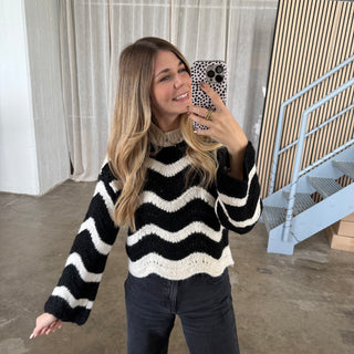 Pullover Waves - Schwarz x Creme