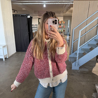 Cute Lines Strickjacke - Rosa x Bordeaux (Hannah Edition)