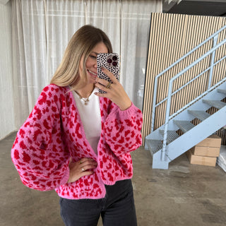 Leo Strickjacke offen - Rot x Pink