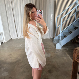Oversize Musselinbluse - Creme