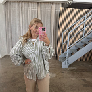 Musselinbluse Streifen - Olive x Weiß
