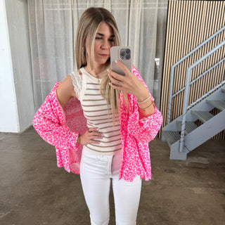 Musselinbluse Leo - Pink x Weiß