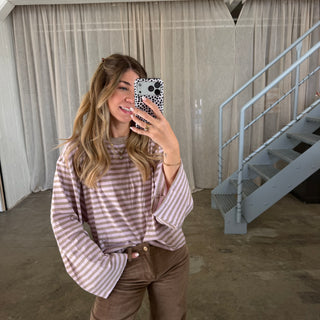 Basic Oversize Longsleeve Stripes - Beige x Flieder