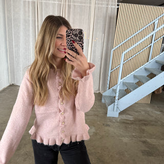 Strickjacke Rüschen Ärmel - Rosa