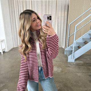 Stripes Zipp Jacke - Rosa x Bordeaux